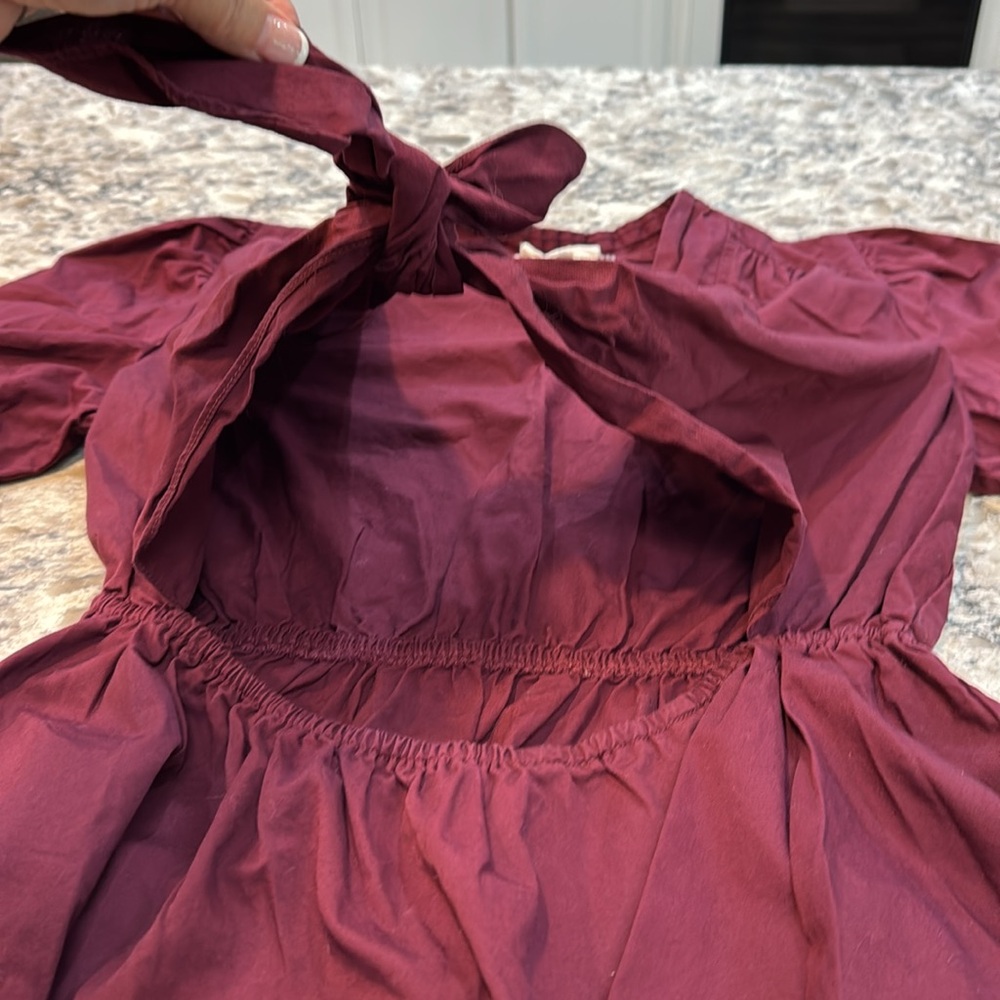 Hyacinth House Tuckernuck Piper Tie Front Peplum Top Burgundy Medium - Picture 8 of 13
